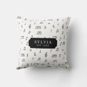 白黒ミュージカルノートのシンボルパターン名 クッション (裏面)