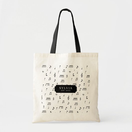 白黒ミュージカルノートのシンボルパターン名 トートバッグ (正面)