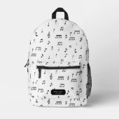 白黒ミュージカルノートのシンボルパターン名 プリントバックパック (正面)