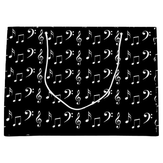 白黒ミュージカルノートミュージシャン ラージペーパーバッグ (正面)