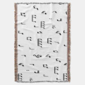 白黒ミュージカルノート記号パターン スローブランケット (正面縦)