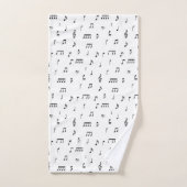 白黒ミュージカルノート記号パターン バスタオルセット (ハンドタオル)