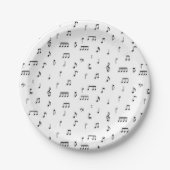 白黒ミュージカルノート記号パターン ペーパープレート (正面)