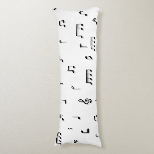 白黒ミュージカルノート記号パターン ボディピロー (正面縦)