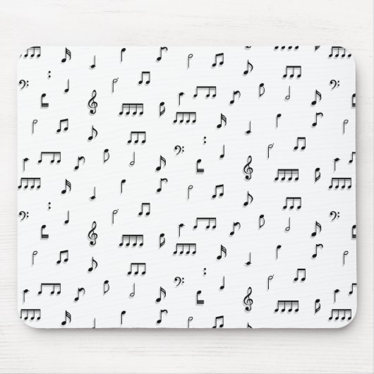 白黒ミュージカルノート記号パターン マウスパッド (正面)