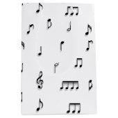 白黒ミュージカルノート記号パターン ミディアムペーパーバッグ (正面)
