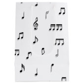 白黒ミュージカルノート記号パターン ミディアムペーパーバッグ (裏面)