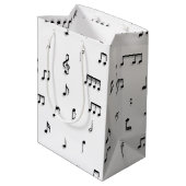 白黒ミュージカルノート記号パターン ミディアムペーパーバッグ (裏面アングル)