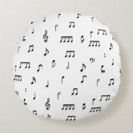 白黒ミュージカルノート記号パターン ラウンドクッション