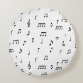 白黒ミュージカルノート記号パターン ラウンドクッション (裏面)
