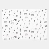 白黒ミュージカルノート記号パターン ラッピングペーパーシート (正面3)
