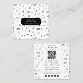 白黒ミュージカルノート記号QRコード スクエア名刺 (正面/裏面)