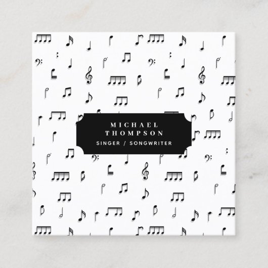白黒ミュージカルノート記号QRコード スクエア名刺 (正面)