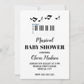 白黒ミュージカル男女兼用ベビーシャワー 招待状 (正面)