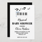 白黒ミュージカル男女兼用ベビーシャワー 招待状 (正面/裏面)