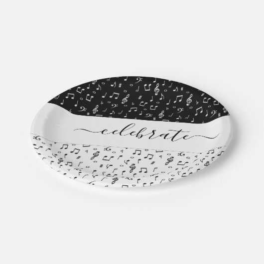 白黒ミュージカル パーソナライズされた ペーパープレート (アングル)