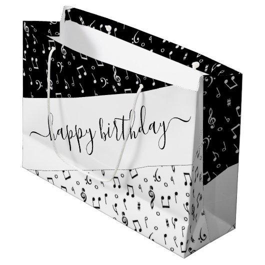 白黒ミュージカル パーソナライズされた ラージペーパーバッグ (正面アングル)