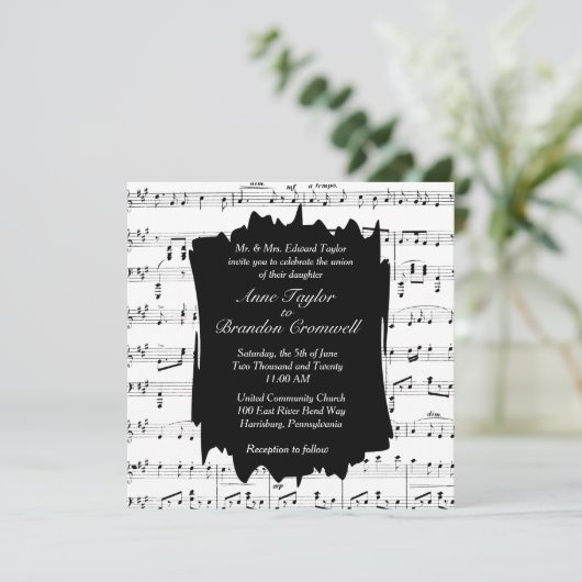 白黒ミュージックテーマ結婚式招待状 招待状 (スタンド正面)