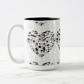白黒ミュージックノートハートコーヒーマグ ツートーンマグカップ (左)