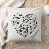 白黒ミュージックノートハート装飾用クッション クッション (ブランケット)