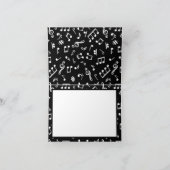 白黒ミュージックノートパターンテーマミュージシャン サンキューカード (内部)