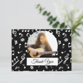 白黒ミュージックノートパターンミュージシャン写真 サンキューカード (スタンド正面)