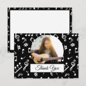 白黒ミュージックノートパターンミュージシャン写真 サンキューカード (正面/裏面)