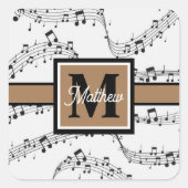 白黒ミュージックノートミュージシャンモノグラム スクエアシール (正面)