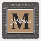 白黒ミュージックノートミュージシャンモノグラム スクエアシール (正面)