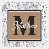 白黒ミュージックノートミュージシャンモノグラム スクエアシール (正面)