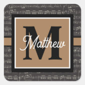 白黒ミュージックノートミュージシャンモノグラム スクエアシール (正面)