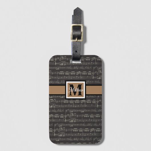 白黒ミュージックノートミュージシャンモノグラム ラゲッジタグ (正面縦)