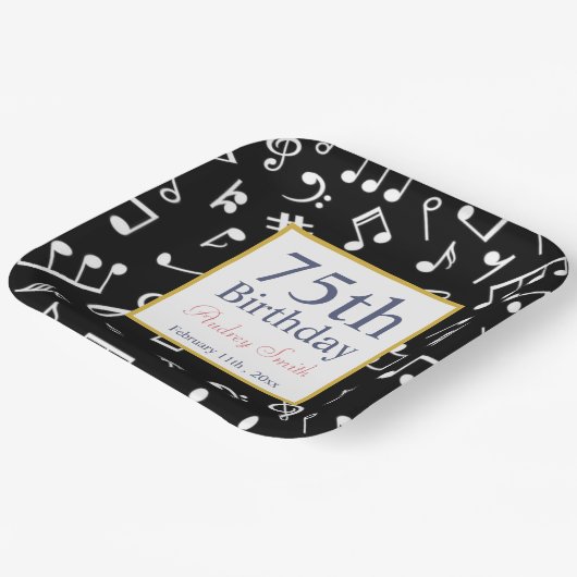 白黒ミュージックノートミュージシャン誕生日 ペーパープレート (傾斜あり)