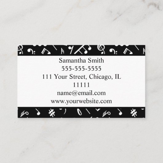 白黒ミュージックノートミュージシャン音楽先生 名刺 (裏面)