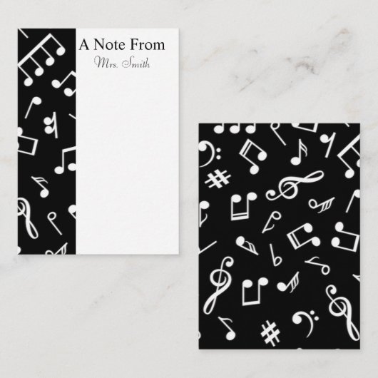 白黒ミュージックノートミュージシャン ノートカード (正面/裏面)