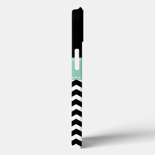 白黒ミントグリーンシェブロンモノグラム Case-Mate iPhoneケース (裏面 / 右)