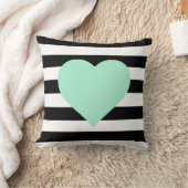 白黒ミントストライプのハート装飾用クッション クッション (ブランケット)
