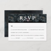 白黒ムーディフローラ結婚式RSVPカード 招待状 (正面/裏面)