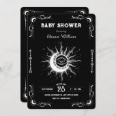 白黒ムーンサンタロット天ベビースシャワー 招待状 (正面/裏面)