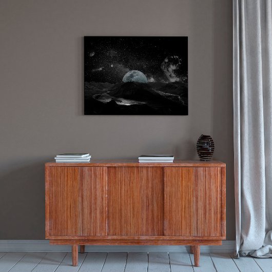 白黒ムーンナイトスカイマウンテン銀河系 ポスター