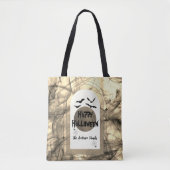 白黒ムーンモダン不気味ハッピーハローウィン トートバッグ (正面)