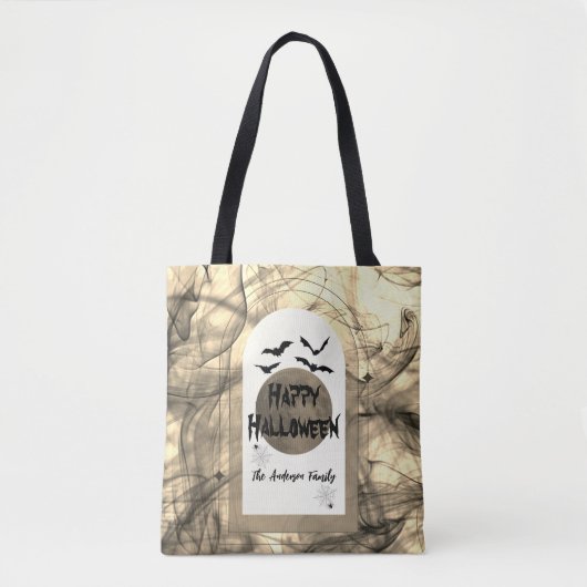 白黒ムーンモダン不気味ハッピーハローウィン トートバッグ (正面)