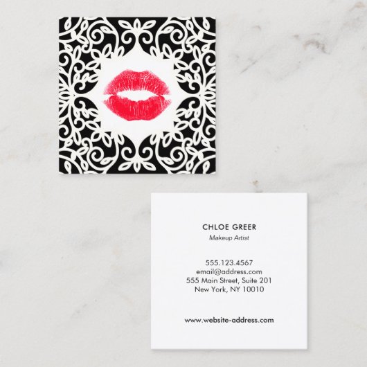 白黒メイクアップアーティスキスをするトレッドリップスクエア スクエア名刺 (正面/裏面)