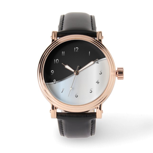 白黒メタルコントラストシンプル光沢のある銀 腕時計 (正面)