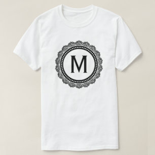 白黒メダリオンカスタムイニシャル Tシャツ