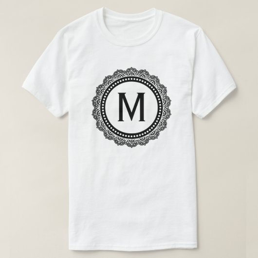 白黒メダリオンカスタムイニシャル Tシャツ (デザイン正面)