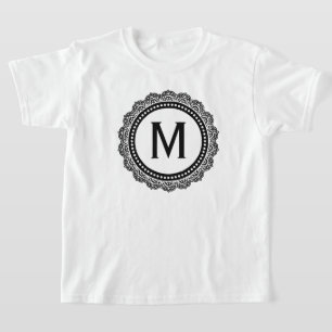 白黒メダリオンカスタムイニシャル Tシャツ