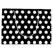 白黒メディア水玉模様名前をカスタムする ラージペーパーバッグ (裏面)