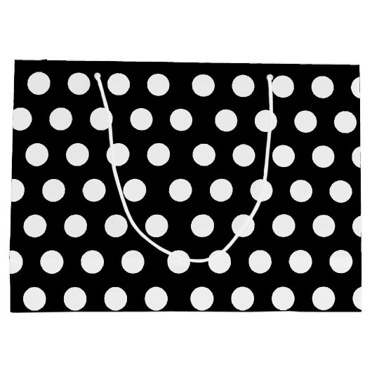 白黒メディア水玉模様名前をカスタムする ラージペーパーバッグ (裏面)