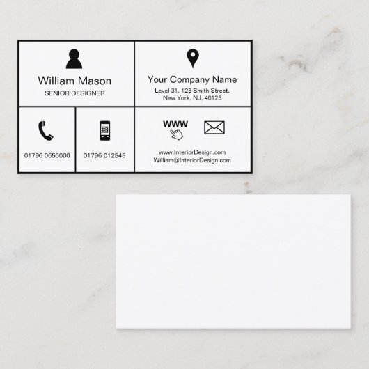 白黒メトロスタイルデザイン – 名刺 (正面/裏面)